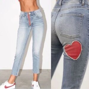 REVICE Rare Iconic Venus Heart Patch Mon Amour Cropped High Rise Jeans Size 27